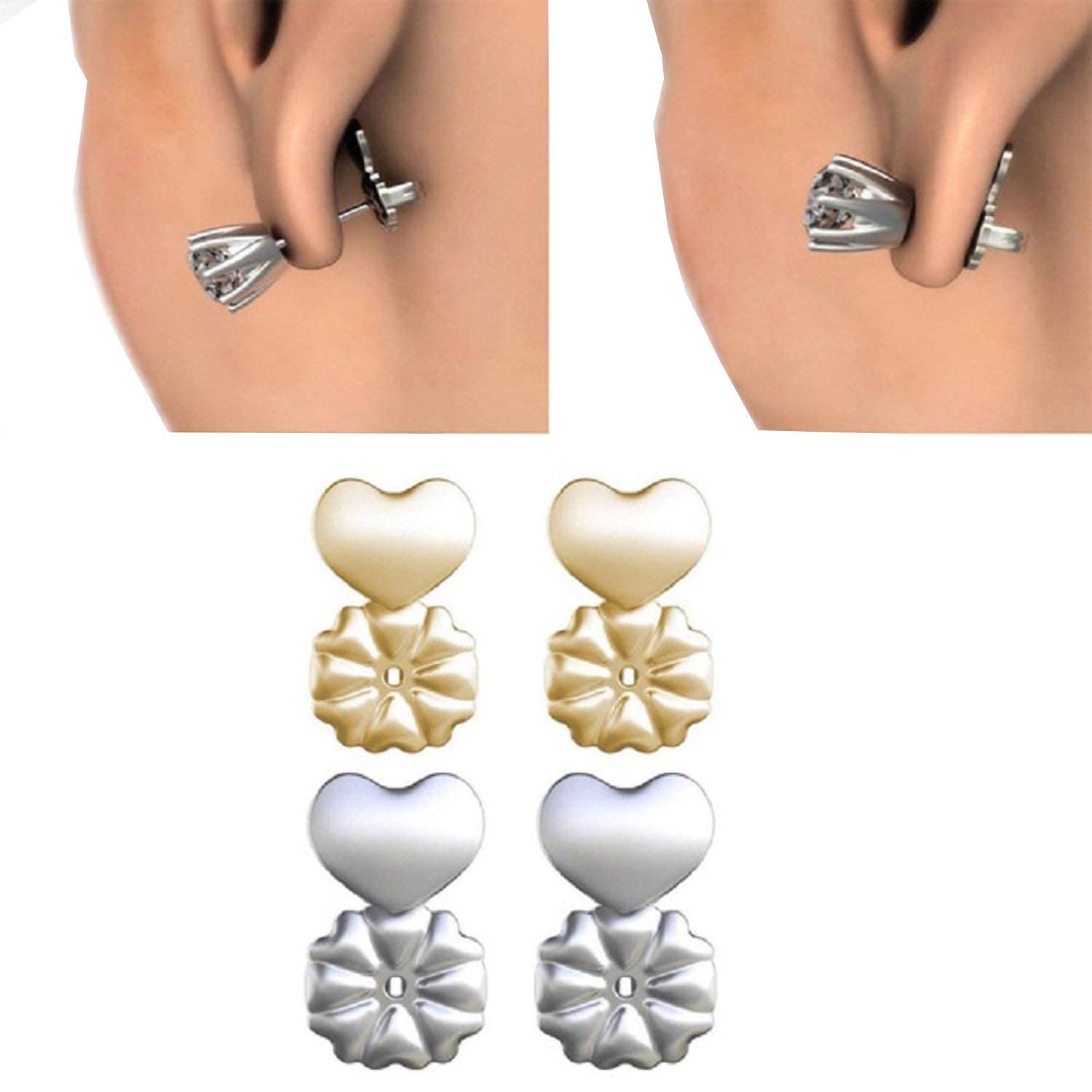 2pairs Safe Earring Backs And Lifters For Sagging Earlobes